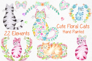 Cute Watercolor Cats Clipart Kitten Clipart Floral Wreaths Laurel