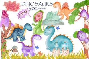 Dinosaur Watercolor Clipart for Brand Illustrations