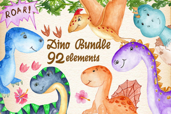 Dinosaurs Clip Art Watercolor Bundle for Illustrations