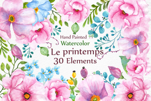 Set with 30 Hand Painted Watercolor Elements Review