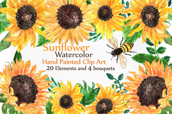 Sunflower Watercolor Clip Art for Embroidery Projects