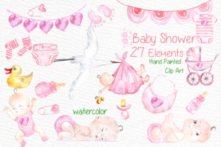 Watercolor Baby Shower Girl Clipart Stork Clipart for Illustrations