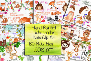 Watercolor Bundle-kids Clipart Wood Animals for Illustrations