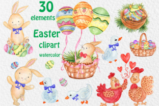 Watercolor Easter Clipart,Cute Animals