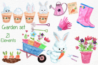 Watercolor Garden Clipart Rabbit Clipart Garden Tools