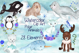 Watercolor Polar Animals Clipart for Handmade Illustrations