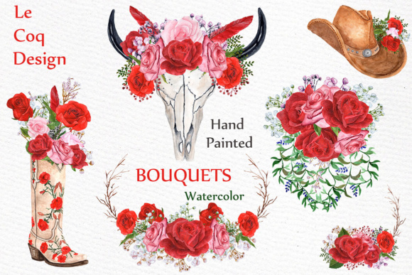 Watercolor Roses Bouquets Clipart: A Delicate Touch for Branding & Illustrations