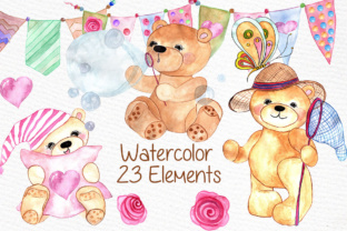 Watercolor Teddy Bear Clipart for Illustrations and Blog Graphics
