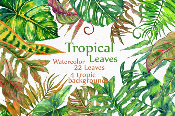 Watercolor Tropical Leaves Clip Art for Vibrant Marketing Illustrations